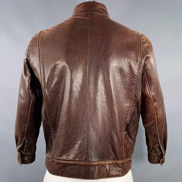 FOG CITY Size 42 Brown Leather Bomber Jacket - Picture 3 of 13
